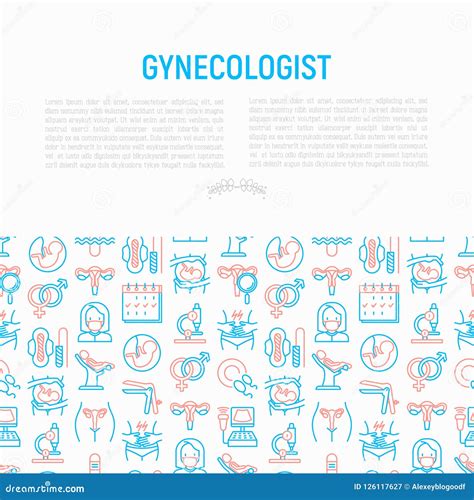 Gynecologist Concept With Thin Line Icons Uterus Ovaries