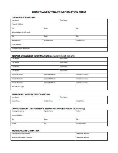 19 Tenant Information Form Templates In Pdf Doc Free And Premium