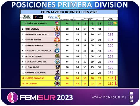 Tabla Primera Division Femisur