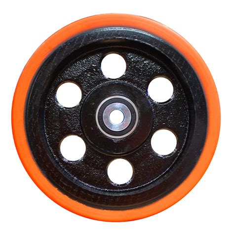 300mm Polyurethane Tyred Cast Iron Centred Wheel 20mm Axle Diameter