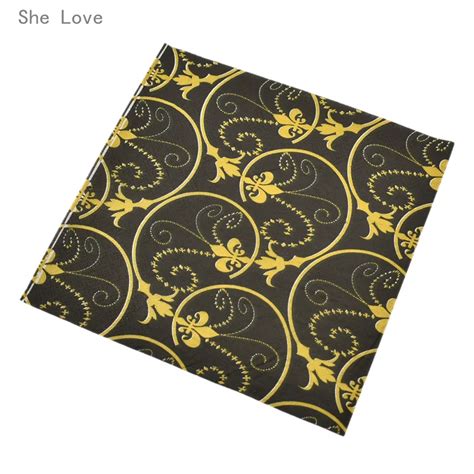 Chzimade Pcs Classic Black Gold Pattern Paper Napkin Party Wood Paper