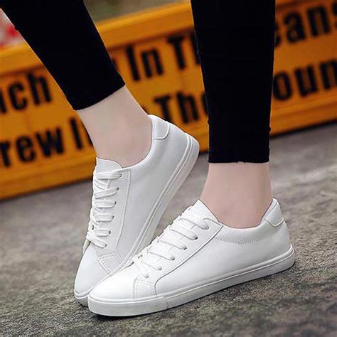 New Spring Feminino Lace Up White Shoes Woman Pu Leather Solid Color Casual Women Shoes Sneakers