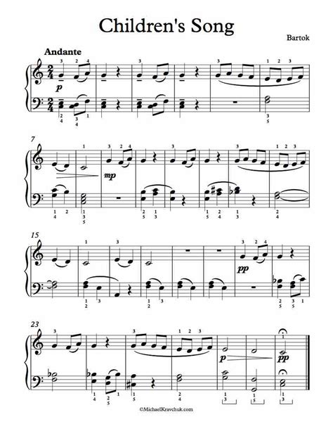 Free Piano Sheet Music – Children’s Song – Bartok – Michael Kravchuk