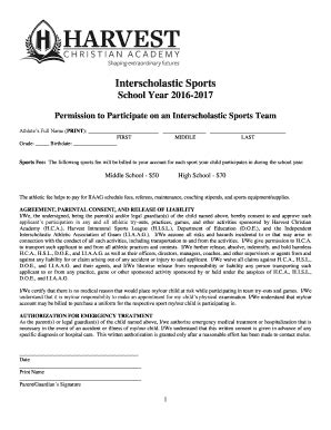 Fillable Online Permission To Participate On An Interscholastic Sports