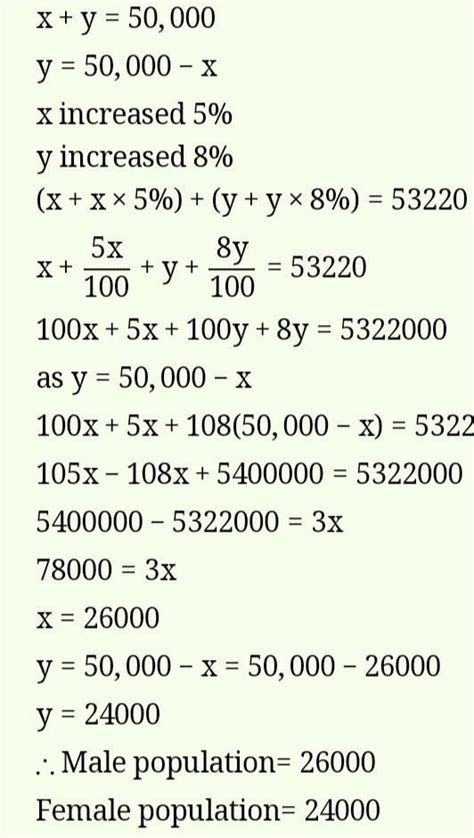 The Population Of A Certain Town Was 50 000 In A Year Male Population