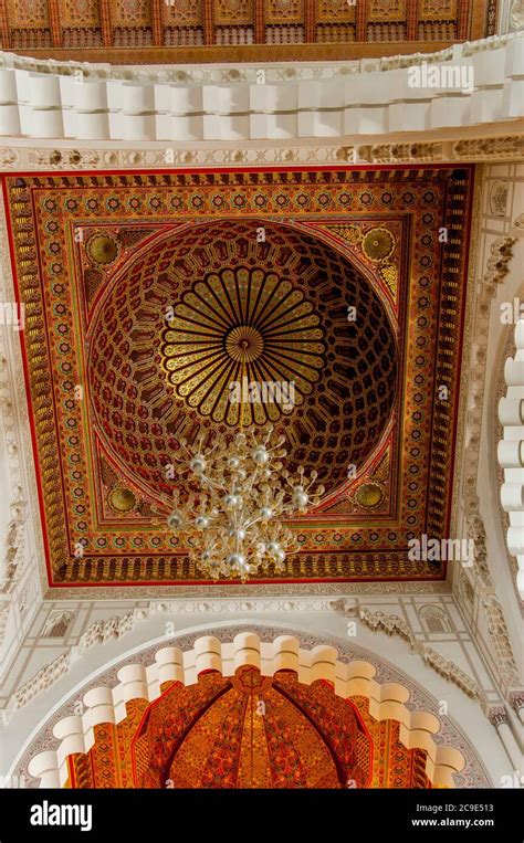 The ceiling in the interior of the Hassan II Mosque or Grande Mosquee ...