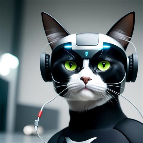 Premium Photo A Cat With Headphones And A Robot Suit Ai