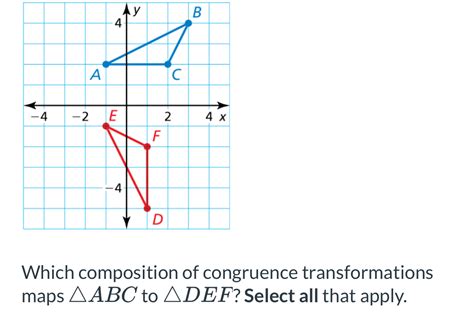 Solved Y B Which Composition Of Congruence Transformations Maps Abc To Def Select All Tha [math]