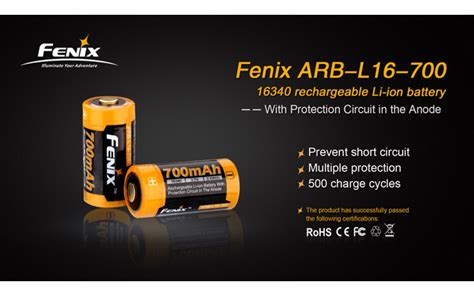 Fenix 16340 RCR123A 700mAh 3 7V Rechargeable Li Ion Battery ARB L16