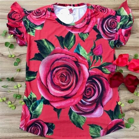 Blusa M E Mangas Babados Rosas Expl Ndidas Vermelha Luluzinha Na