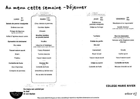 Menus Du Mois De F Vrier Marie Rivier Org Ensemble Scolaire