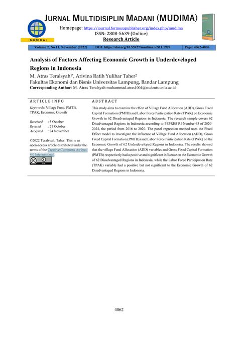 Pdf Analysis Of Factors Affecting Economic Growth In Underdeveloped