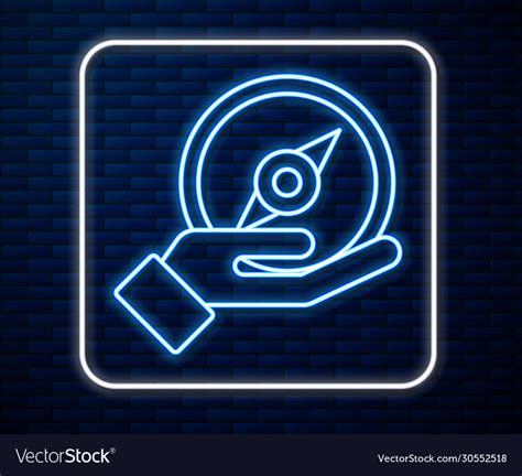 Glowing Neon Line Compass Icon Isolated On Brick Vector Image