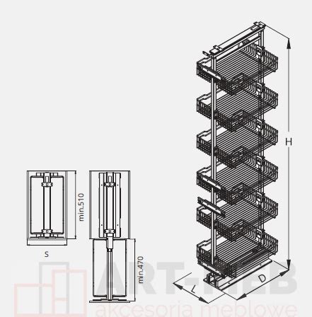 Kosz cargo maxi linia prestige 600 ilość półek 6 P22 SREBRNY W 5600 600