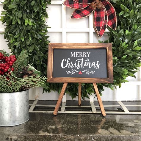 Merry Christmas Medium Easel Style Sign Rustic Wood Frame Rustic