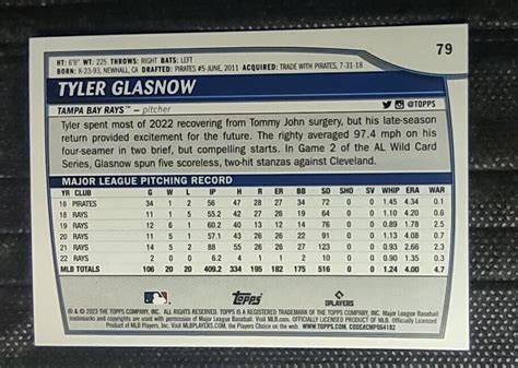 2023 Topps Big League 79 Tyler Glasnow For Sale Online EBay