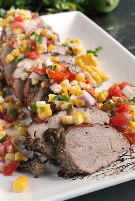 Grilled Garlic And Peppercorn Pork Tenderloin With Corn Salsa 8 Grilled