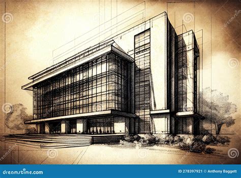 Architectural Ink Drawing Design Stock Illustration - Illustration of ...