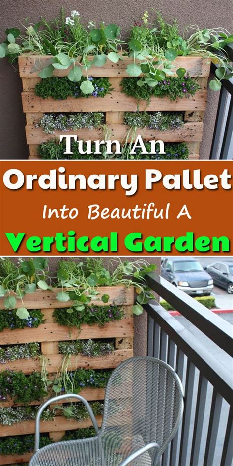 An Outdoor Vertical Garden Made Out Of Wooden Pallets With Text Overlay That Reads Turn An