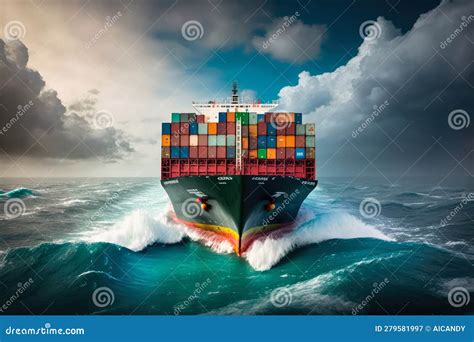 Impressive Cargo Ship Loaded With Colorful Containers Sailing Across