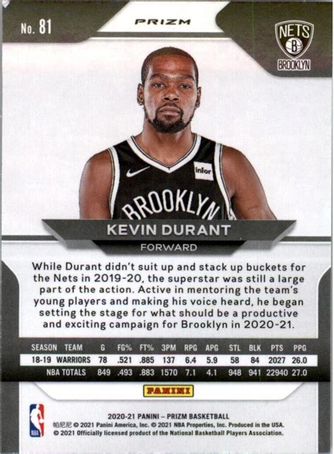 2020 21 Panini Prizm Kevin Durant Brooklyn Nets 81 Pink Cracked Ice EBay