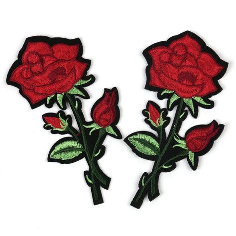 Beautiful Rose Flower Patch 2pcs Embroidered Iron On Patches For