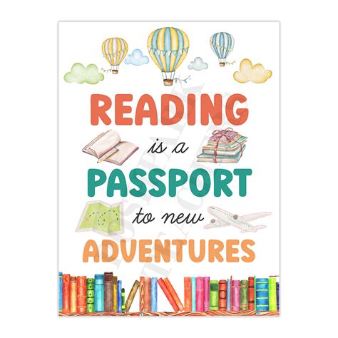 Printable Book Quotes Poster, Reading Is A Passport For New Adventures ...