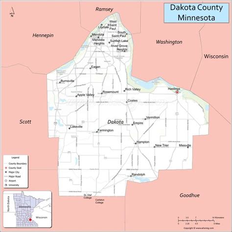 Map of Dakota County, Minnesota showing cities, highways & important ...