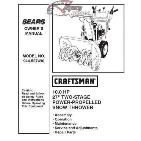 Craftsman Snowblower Parts Manual 944 527490