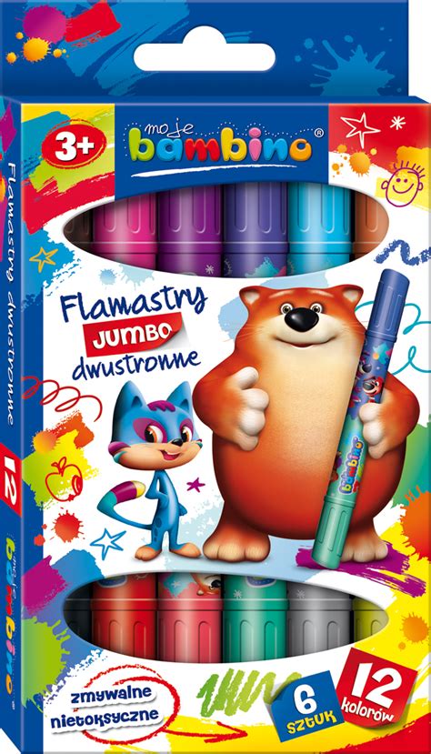 Flamastry dwustronne Jumbo BAMBINO 6 12 kolorów St Majewski