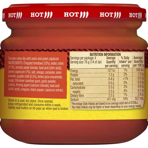 Old El Paso Chunky Salsa Dip Hot Hot 312g Woolworths