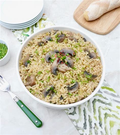 Mushroom Brown Rice Pilaf is a vegan, gluten free side dish