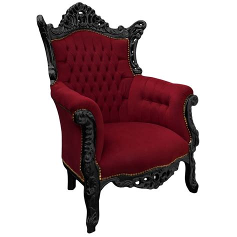 Grand Fauteuil Baroque Rococo Velours Bordeaux Et Bois Noir