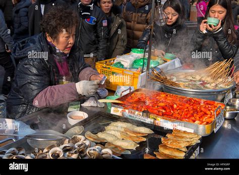 Street Food At Myeongdong Market In Seoul South Korea Stock Photo Alamy