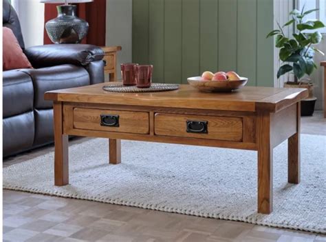 Brand New Original Rustic Solid Oak 4 Drawer Storage Coffee Table £175 00 Picclick Uk