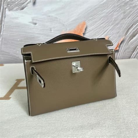 新加坡愛馬仕包包價格及圖片 Hermes Mini Kelly Pochette Swift Etoupe 大象灰銀扣 Qatar