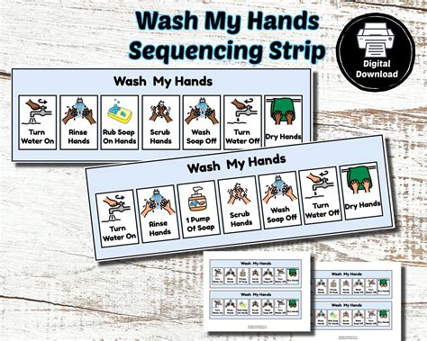 Wash My Hands Sequencing Strip, Washing My Hands Visual Directions