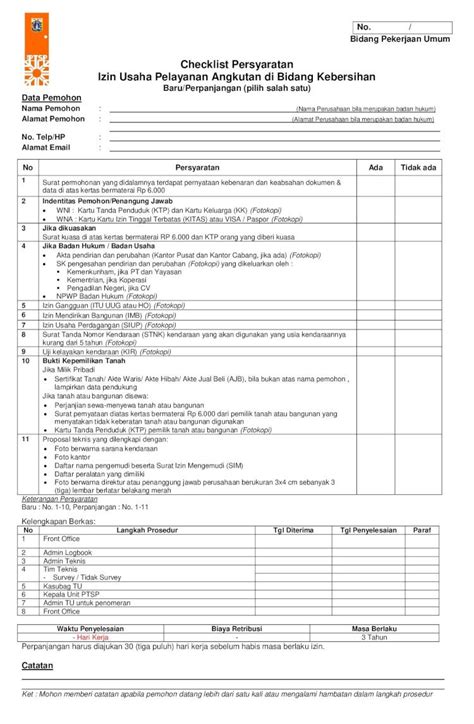 Pdf Checklist Persyaratan Izin Usaha Pelayanan Angkutan Di