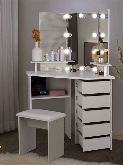 Vanity with Lights - Adjustable Brightness 3 Color Modes, Vanity Desk Set with 5 Rotatable ...