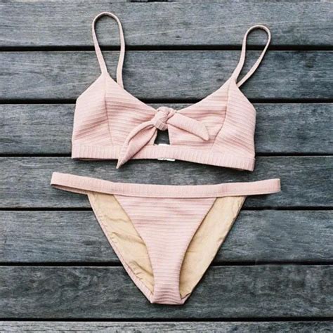 Sexy Pink Bikini Set Women Knotted Swimwear Brazilian Stripe