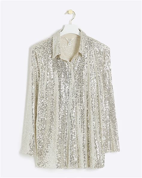 Silver sequin long sleeve shirt | River Island