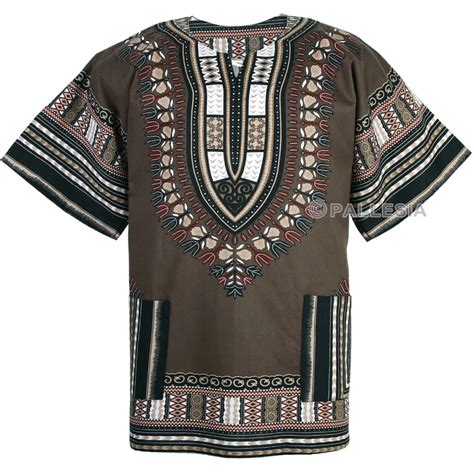 Khaki Plus Size African Dashiki Shirt Print Unisex Dashiki Shirt African