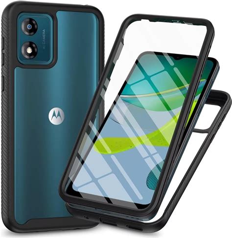 Lvnarery Motorola Moto E13 Case Built In Screen Protector Military Grade Shockproof Clear Cover