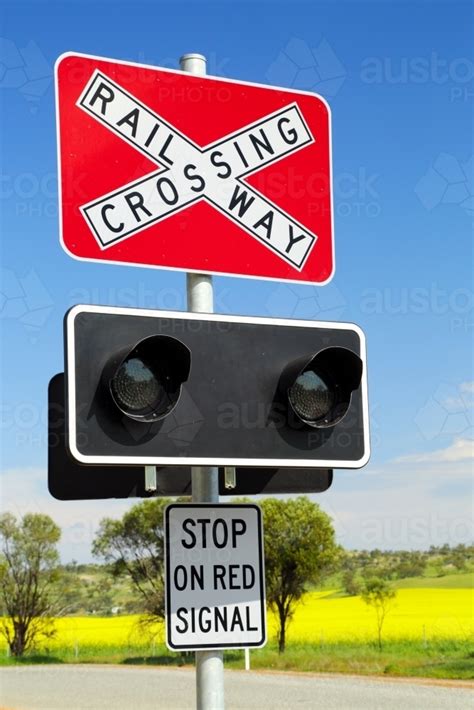 Image Of Railway Crossing Warning Sign Austockphoto