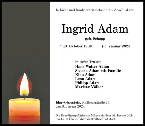 Traueranzeigen Von Ingrid Adam Rz Trauer De