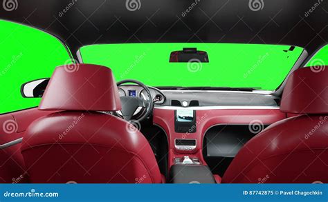 Red Leather Interior of Luxury Black Sport Car. Green Screen Footage. Realistic 4K Animation ...