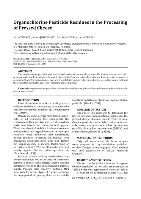 PDF Organochlorine Pesticide Residues In The Processing Of Pressed Cheese