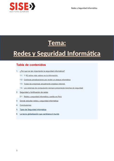 Redes Y Seguridad Informatica Tabla De Contenidos Por Qu Es