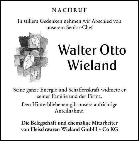 Traueranzeigen von Walter Otto Wieland Südwest Presse Trauer