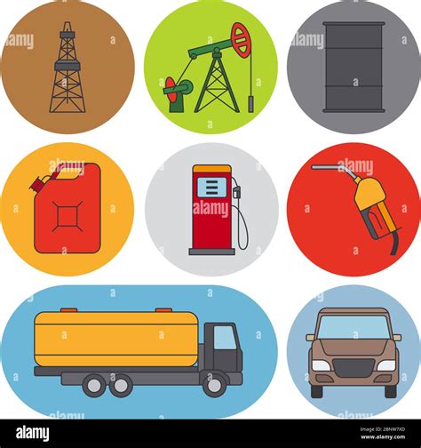 Oil Industry Flat Line Icons Gasoline Petroleum And Fuel Signs